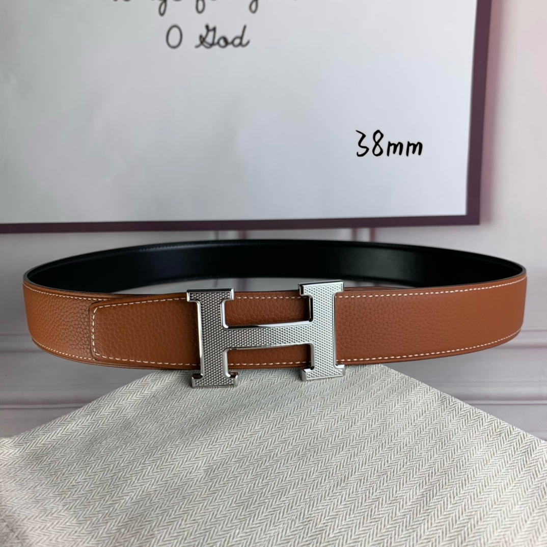 HM BELT TOGO SWIFT SILUVER BUCKLE BROWN 38MM