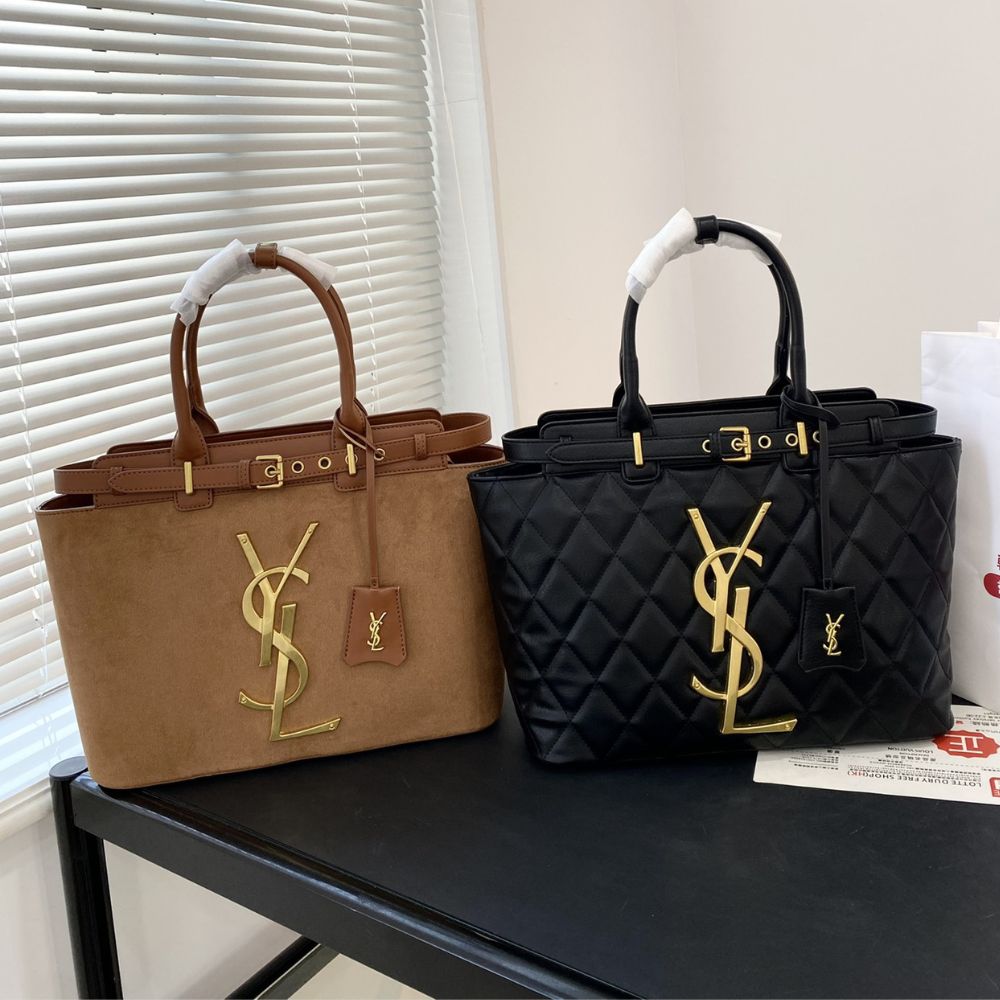 YSL TOTE BAG WITH GOLD TONE BUCKLE QUILTED LAMBSKIN BLACK 34CM