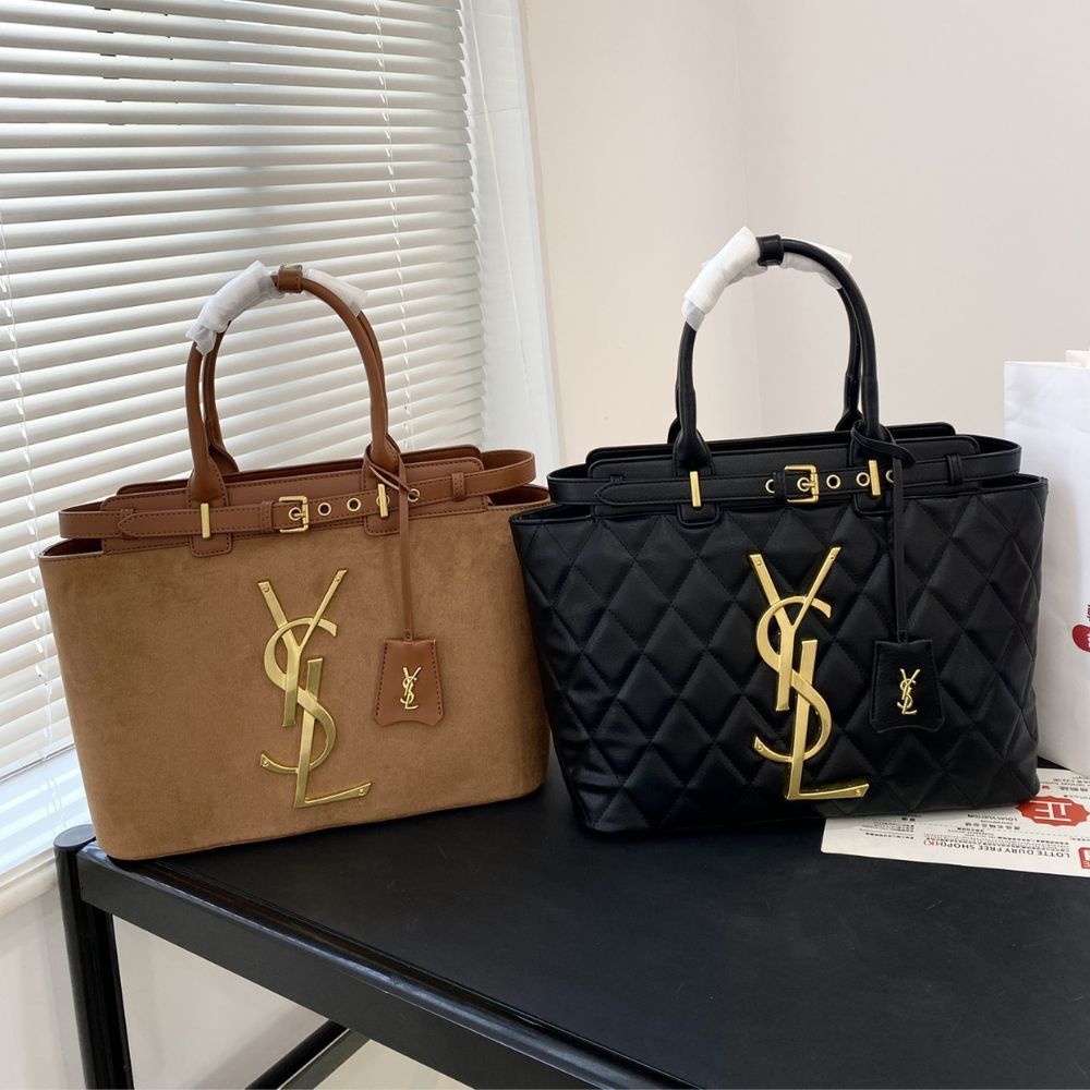 YSL TOTE BAG WITH GOLD TONE BUCKLE QUILTED LAMBSKIN BLACK 34CM