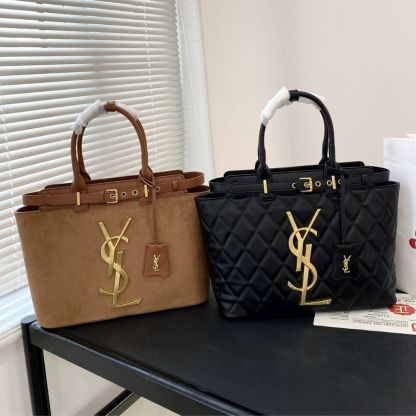 YSL TOTE BAG WITH GOLD TONE BUCKLE QUILTED LAMBSKIN BLACK 34CM