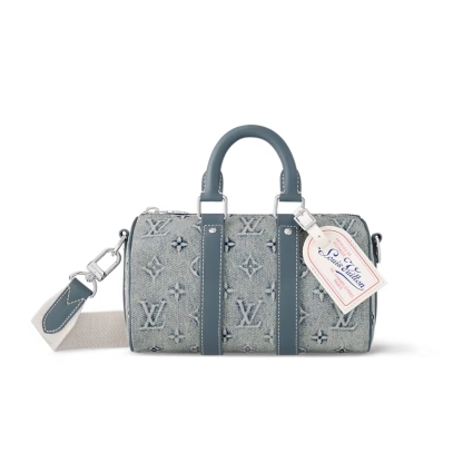 LV KEEPALL BANDOULIÈRE 25 MONOGRAM WASHED DENIM CANVAS 24CM M22762