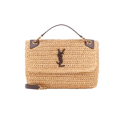 YSL NIKI MEDIUM CHAIN BAG IN RAFFIA AND LEATHER NATURAL 27CM 633187GG66W7069