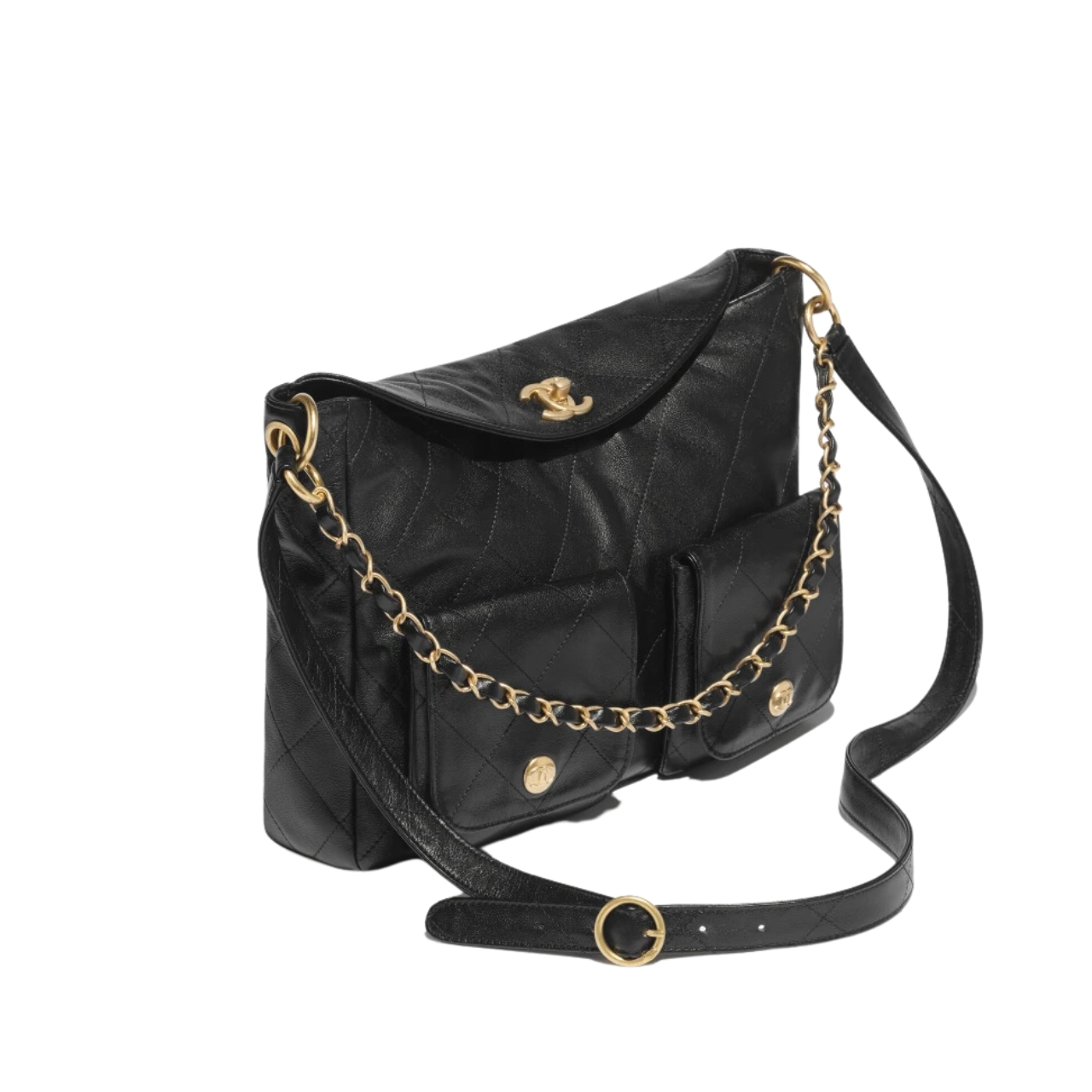 CC HOBO BAG GLOSSY CALFSKIN BLACK 25CM AS4668 B15543 94305