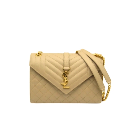 YSL ENVELOPE MEDIUM CHAIN BAG IN MIX MATELASSÉ GRAIN DE POUDRE EMBOSSED BEIGE 24CM 600185BOW912721