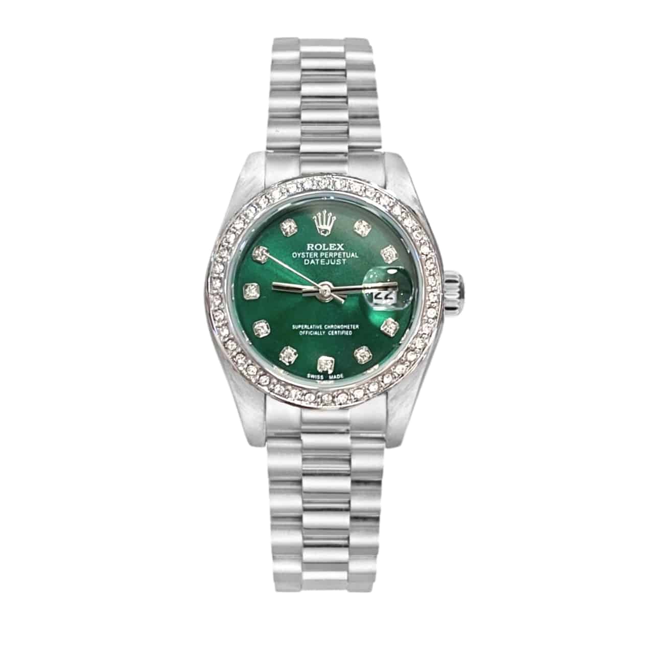 ROLEX LADY DATEJUST 28 SILVER JUBILEE DIAMOND DIAL IN GREEN 28MM