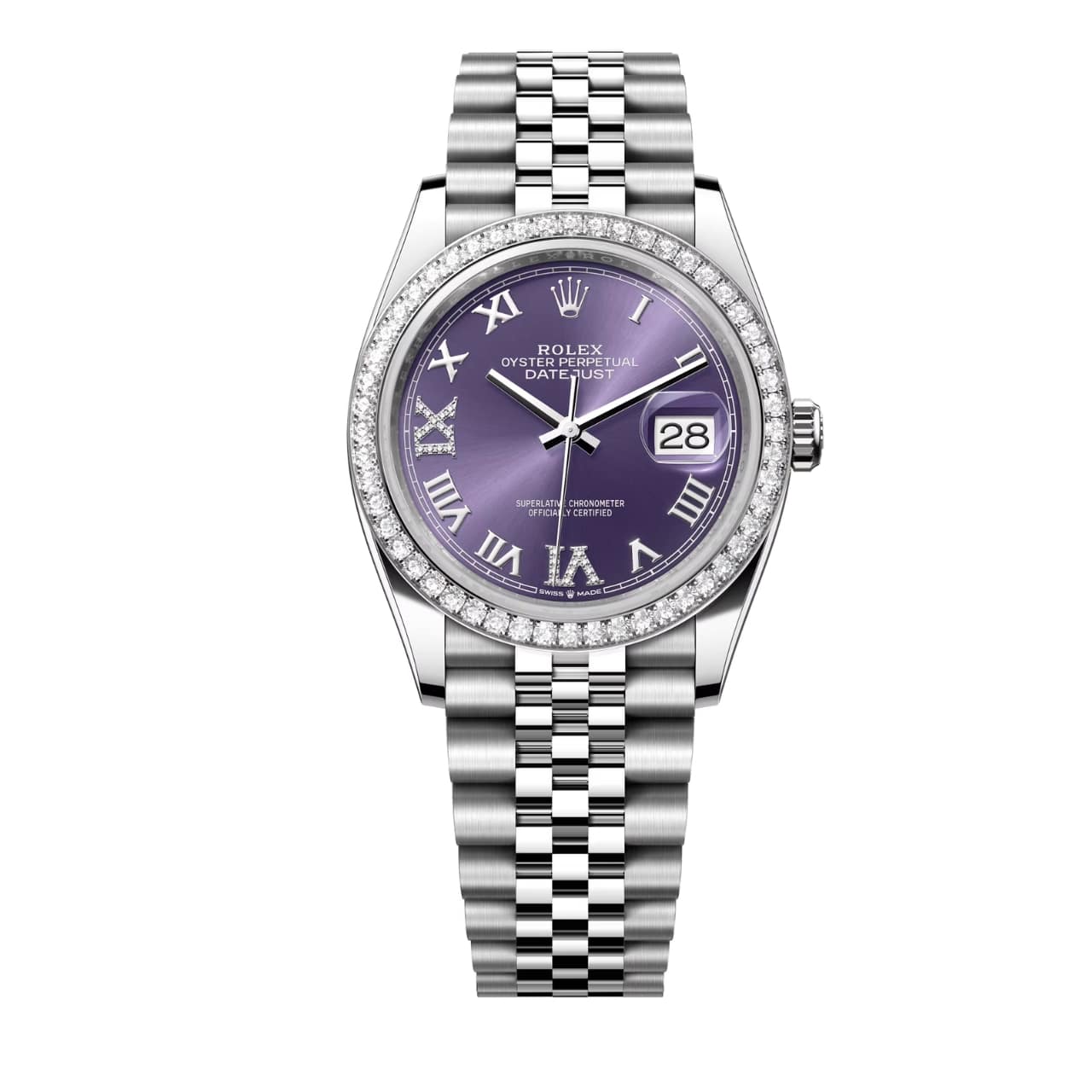 ROLEX DATEJUST 36 AUBERGINE DIAMOND DIAL OYSTER WATCH IN PURPLE 126284RBR