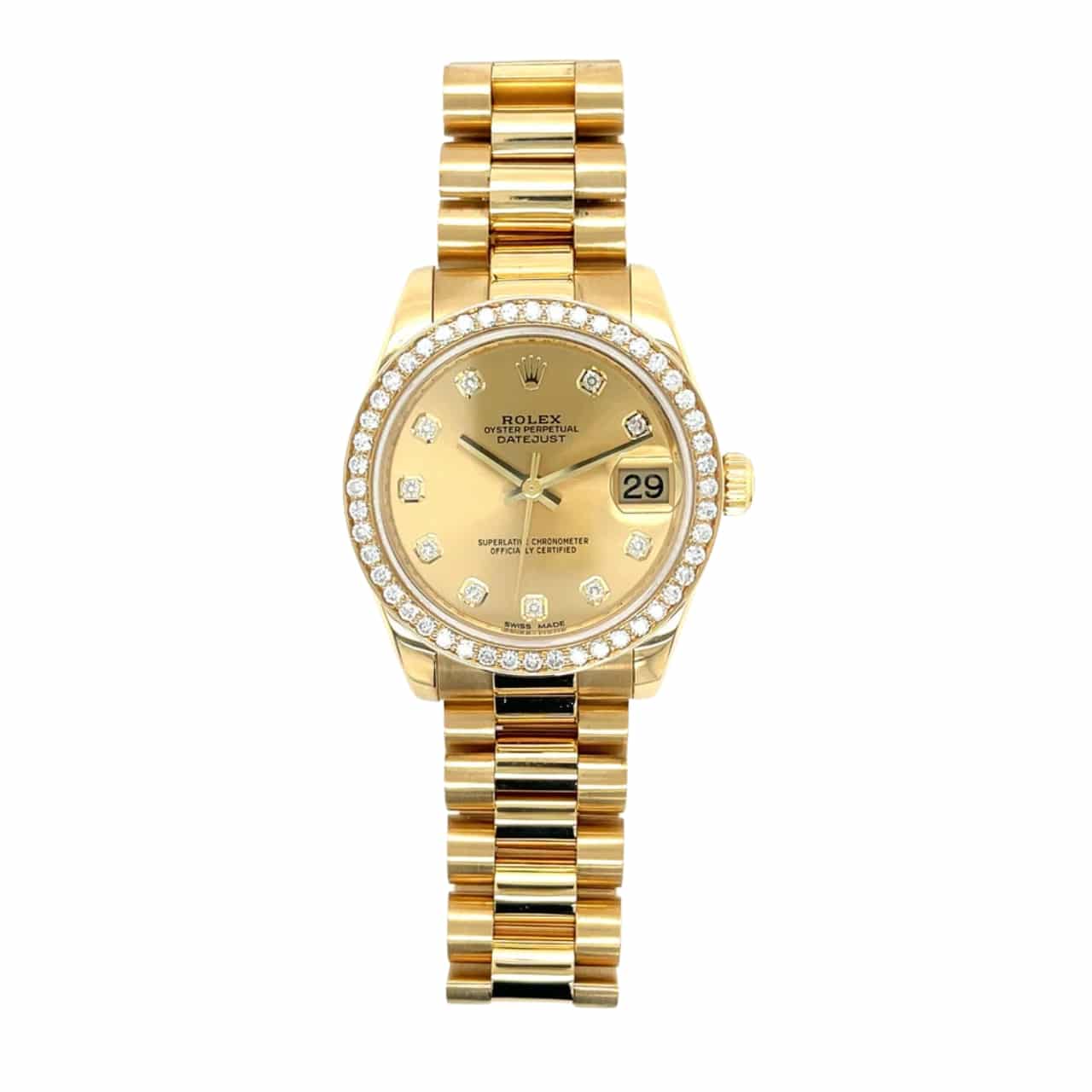 ROLEX LADY DATEJUST 28 DIAMOND DIAL 18K YELLOW GOLD 28MM