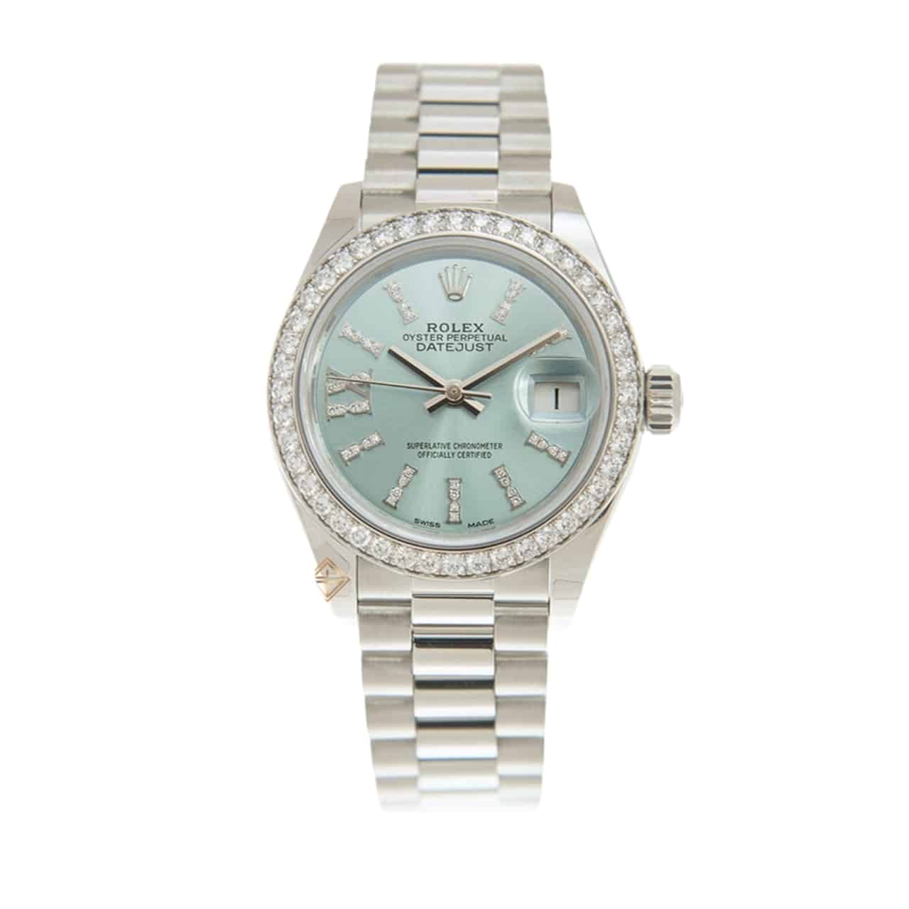 ROLEX LADY DATEJUST 28 ICE BLUE DIAL PLATINUM DIAMOND 28MM 279136IBLSRDP