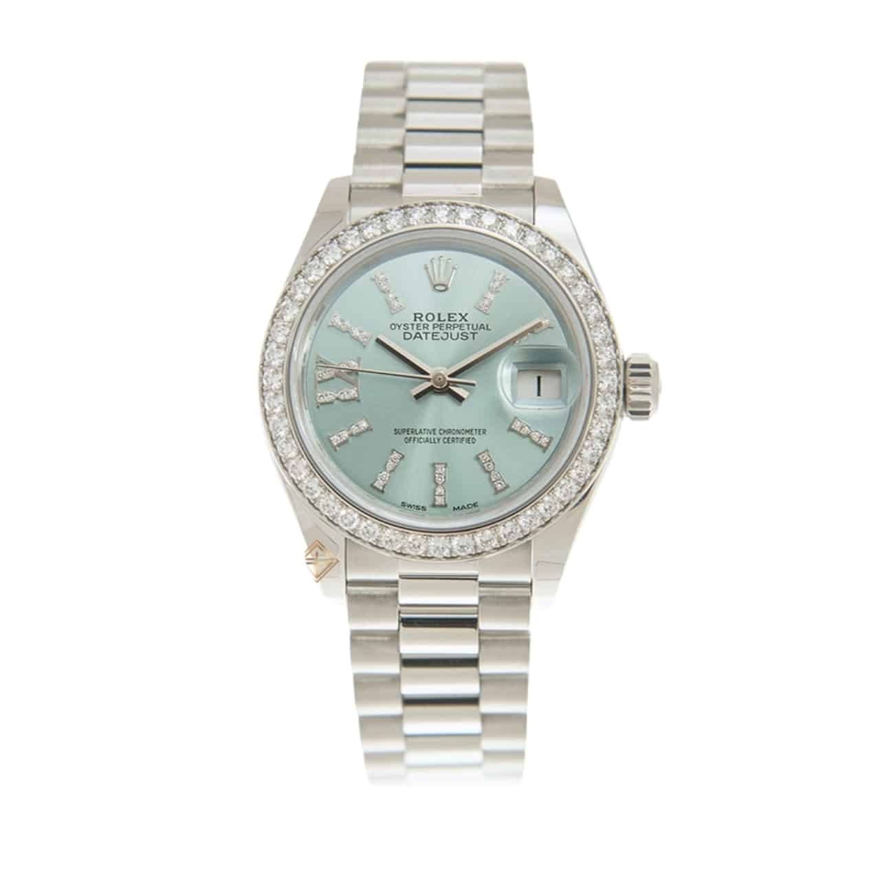 ROLEX LADY DATEJUST 28 ICE BLUE DIAL PLATINUM DIAMOND 28MM 279136IBLSR