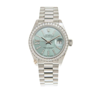 ROLEX LADY DATEJUST 28 ICE BLUE DIAL PLATINUM DIAMOND 28MM 279136IBLSRDP