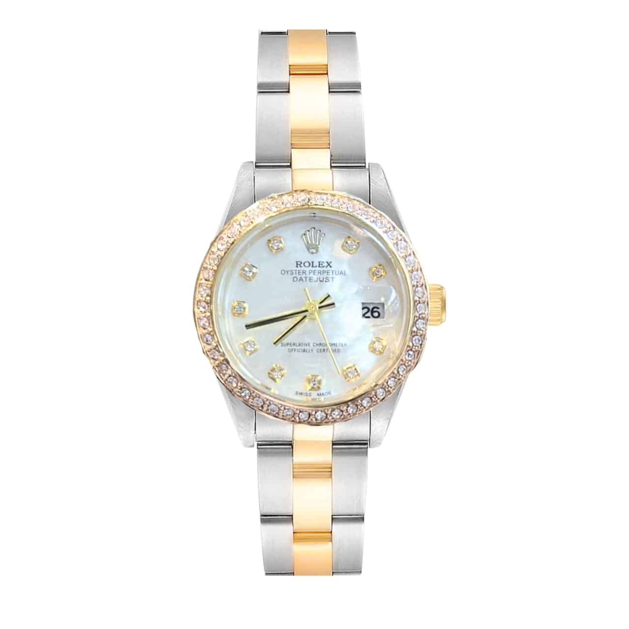 ROLEX DATEJUST DIAMOND DIAL SILVER AND GOLD IN WHITE 28MM