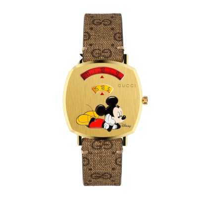 GUCCI X DISNEY MICKEY MOUSE GOLD DIAL WITH LEATHER STRAP WATCH BROWN 38MM YA157420
