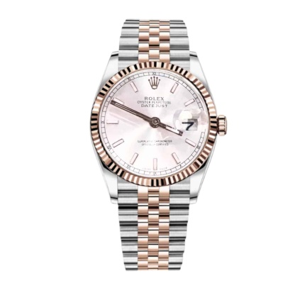 ROLEX OYSTER PERPETUAL DATEJUST WHITE DIAL WITH SILVER AND EVEROSE GOLD STRAP 36MM 126231 0017