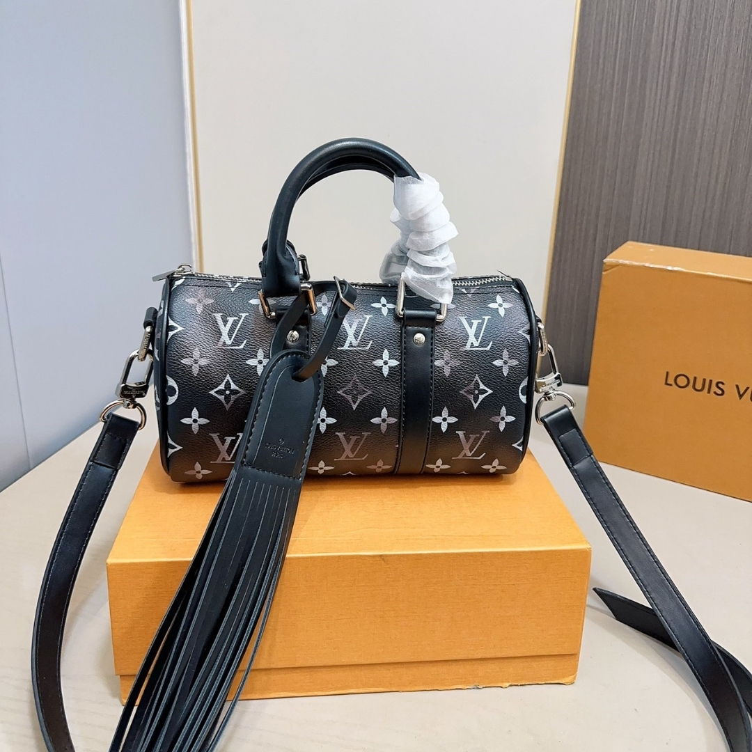 LV KEEPALL BANDOULIÈRE 25 BAG MONOGRAM BRUSHED COWHIDE BLACK 25CM M11595