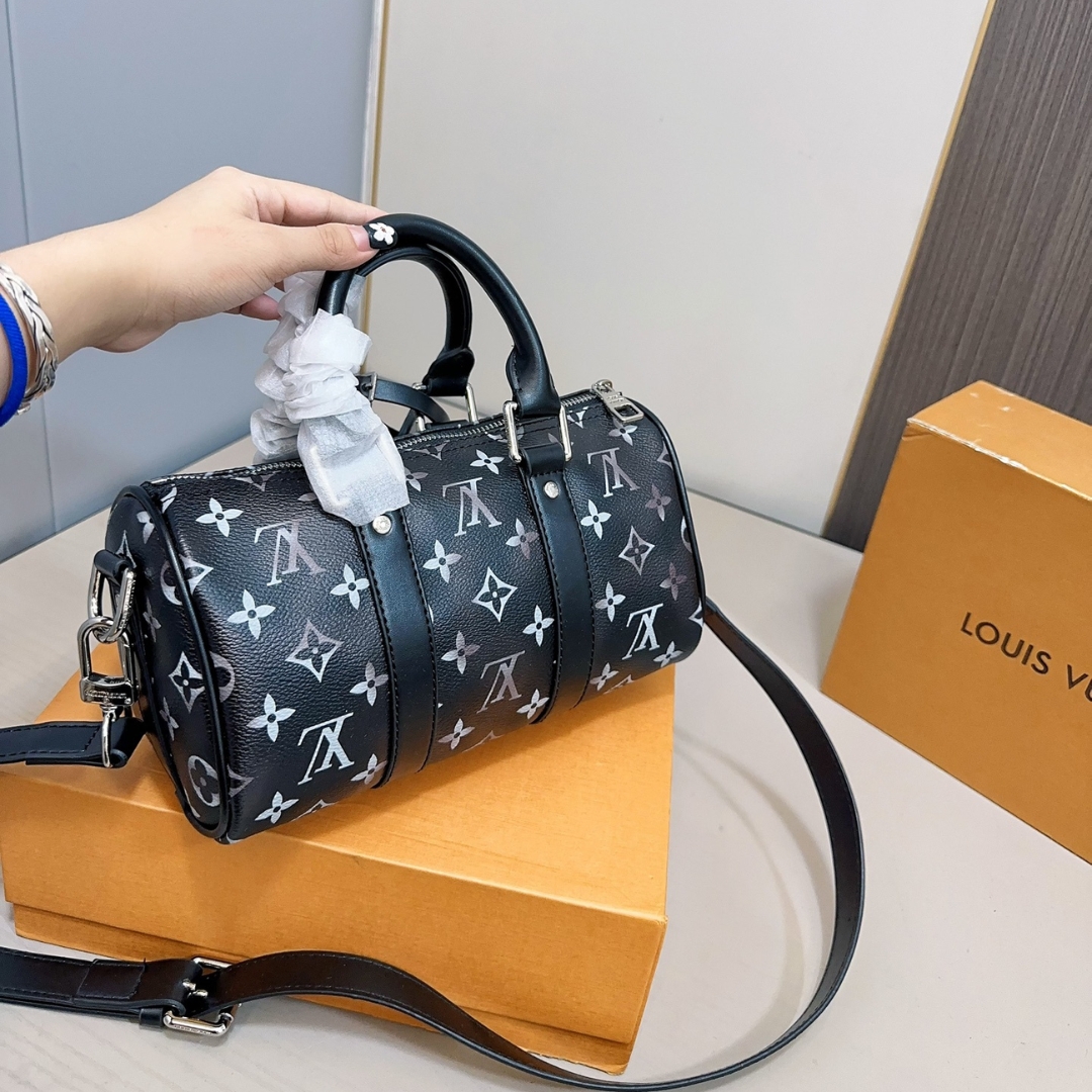 LV KEEPALL BANDOULIÈRE 25 BAG MONOGRAM BRUSHED COWHIDE BLACK 25CM M11595