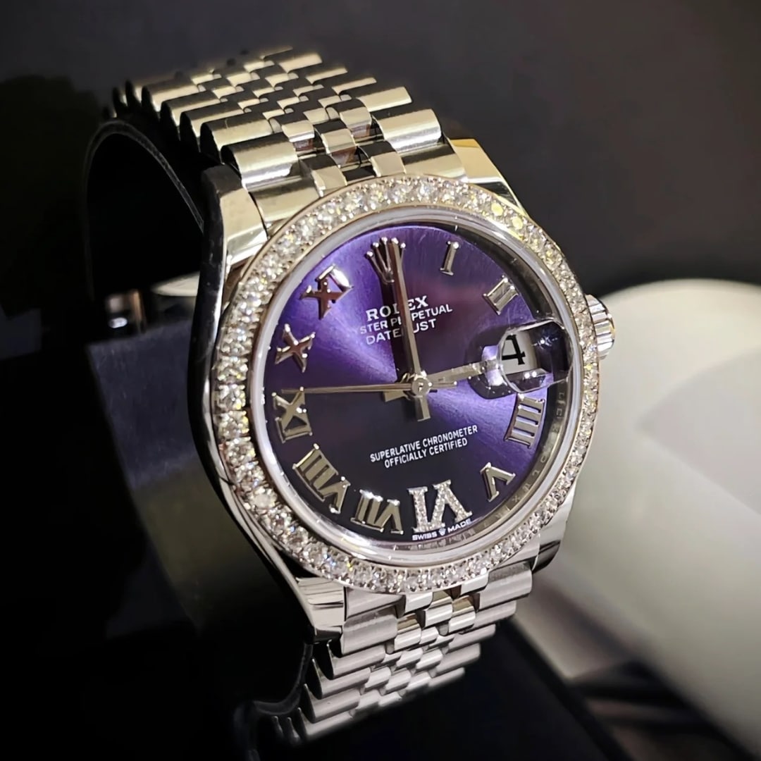 ROLEX DATEJUST 36 AUBERGINE DIAMOND DIAL OYSTER WATCH IN PURPLE 126284RBR