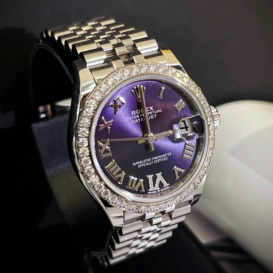 ROLEX DATEJUST 36 AUBERGINE DIAMOND DIAL OYSTER WATCH IN PURPLE 126284RBR