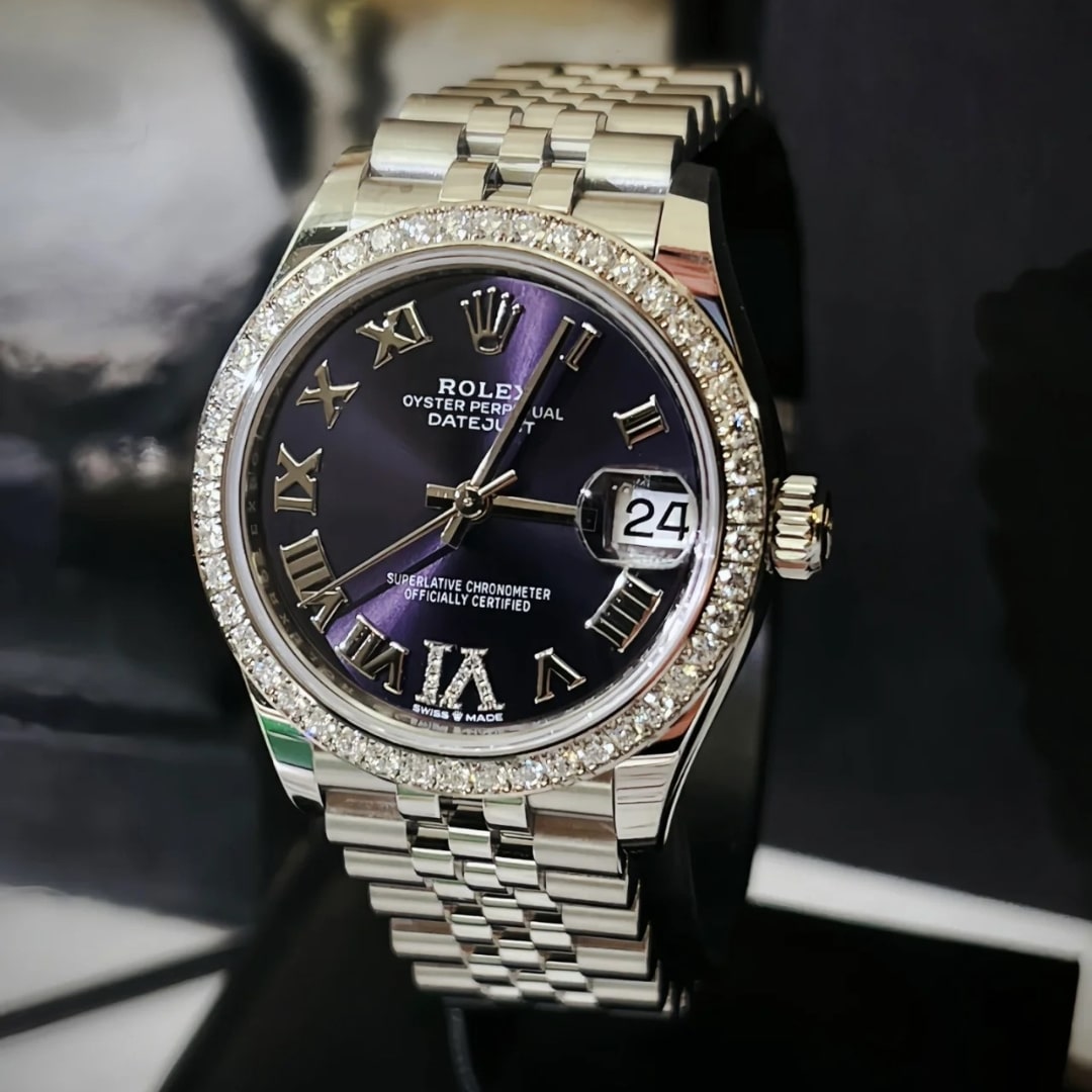 ROLEX DATEJUST 36 AUBERGINE DIAMOND DIAL OYSTER WATCH IN PURPLE 126284RBR