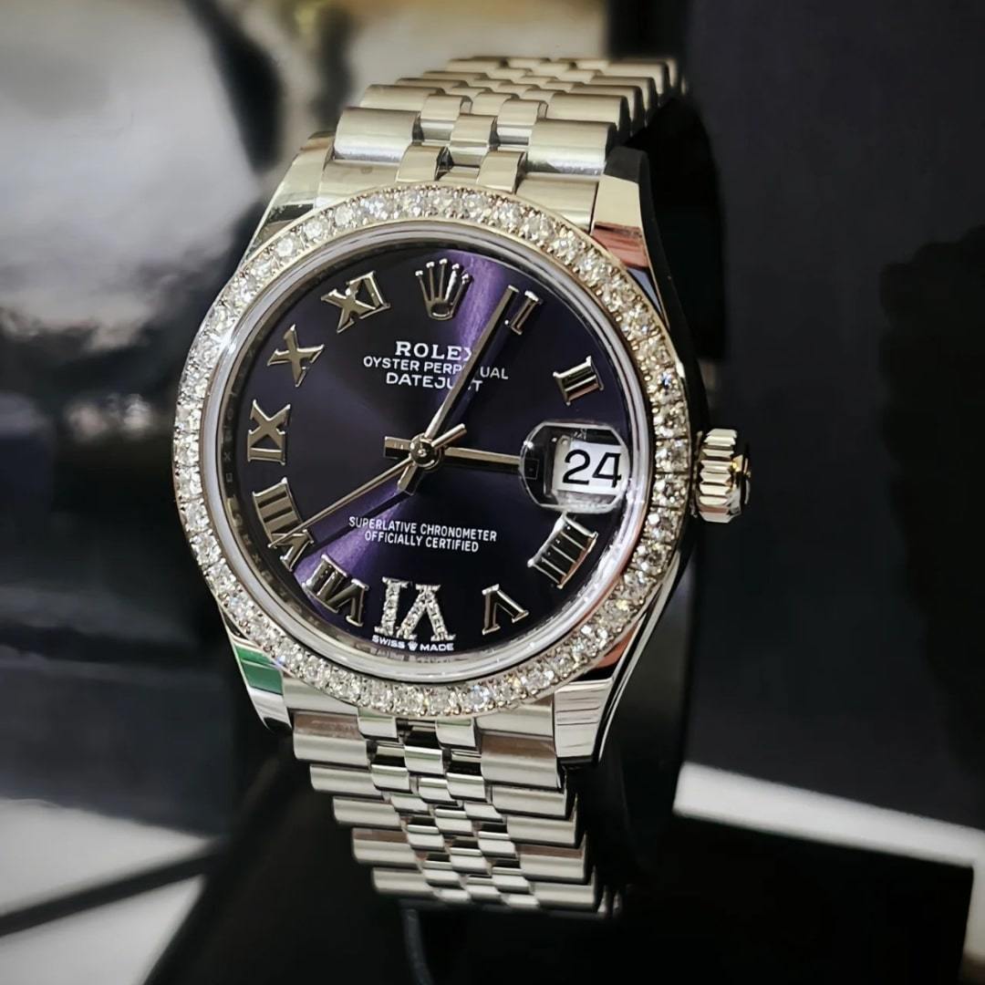 ROLEX DATEJUST 36 AUBERGINE DIAMOND DIAL OYSTER WATCH IN PURPLE 126284RBR