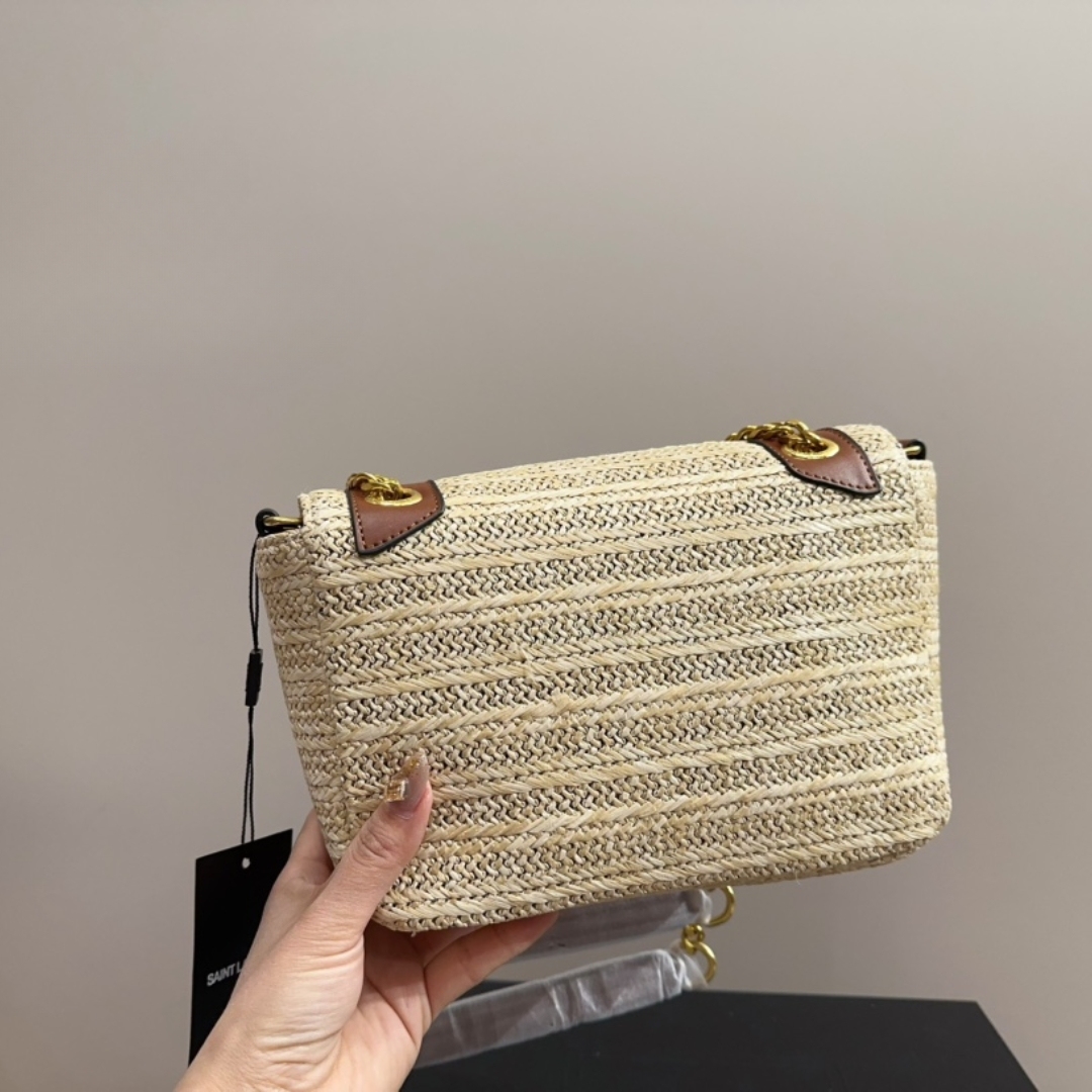 YSL NIKI MEDIUM CHAIN BAG IN RAFFIA AND LEATHER NATURAL 27CM 633187GG66W7069