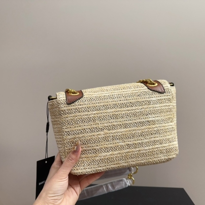 YSL NIKI MEDIUM CHAIN BAG IN RAFFIA AND LEATHER NATURAL 27CM 633187GG66W7069