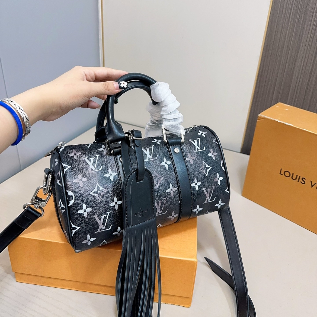 LV KEEPALL BANDOULIÈRE 25 BAG MONOGRAM BRUSHED COWHIDE BLACK 25CM M11595