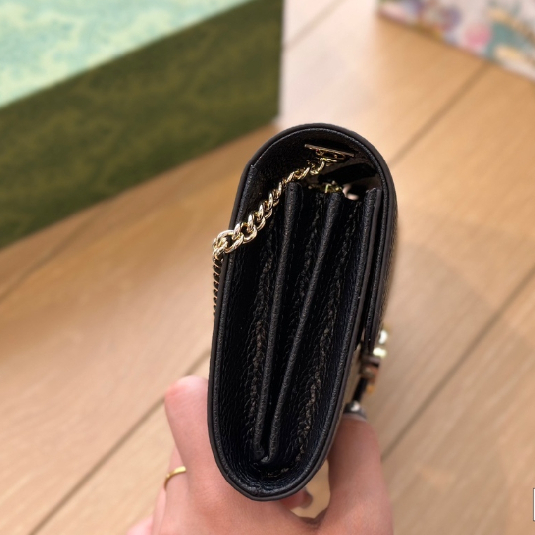 GG ICON GG INTERLOCKING WALLET ON CHAIN CROSSBODY BAG BLACK 21CM 615523 CAO0G 1000