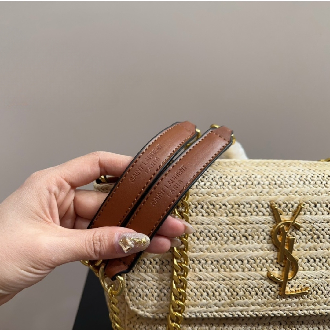 YSL NIKI MEDIUM CHAIN BAG IN RAFFIA AND LEATHER NATURAL 27CM 633187GG66W7069