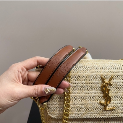 YSL NIKI MEDIUM CHAIN BAG IN RAFFIA AND LEATHER NATURAL 27CM 633187GG66W7069