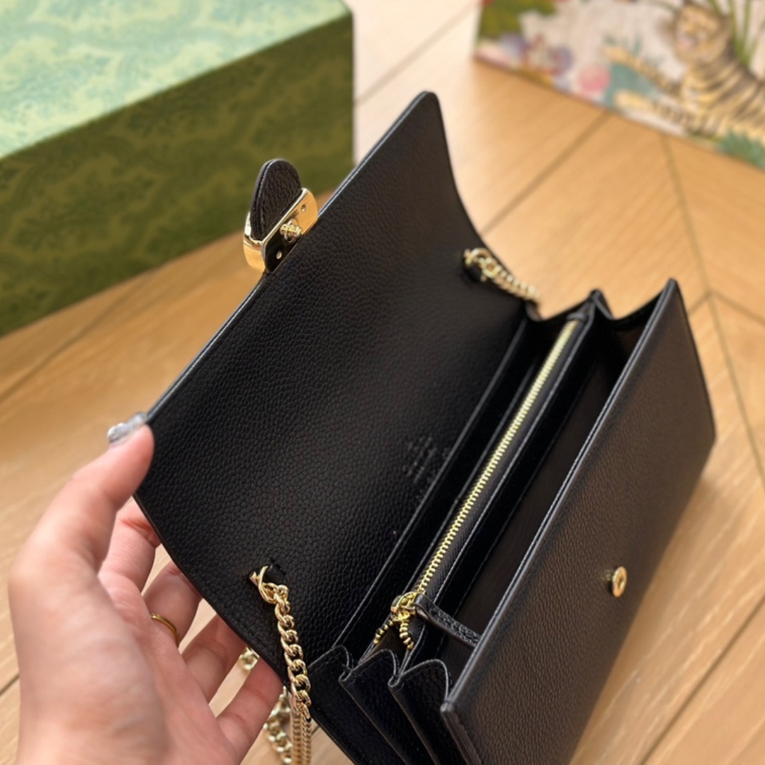 GG ICON GG INTERLOCKING WALLET ON CHAIN CROSSBODY BAG BLACK 21CM 615523 CAO0G 1000