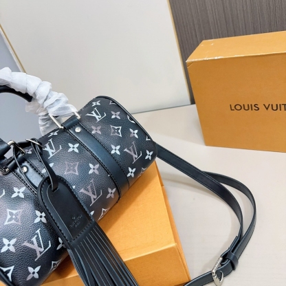LV KEEPALL BANDOULIÈRE 25 BAG MONOGRAM BRUSHED COWHIDE BLACK 25CM M11595