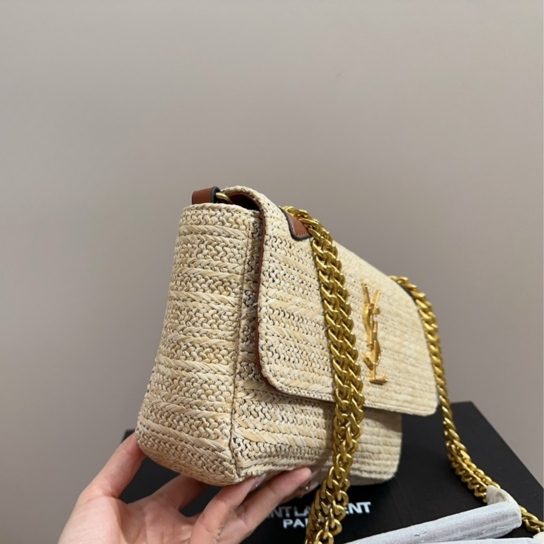 YSL NIKI MEDIUM CHAIN BAG IN RAFFIA AND LEATHER NATURAL 27CM 633187GG66W7069
