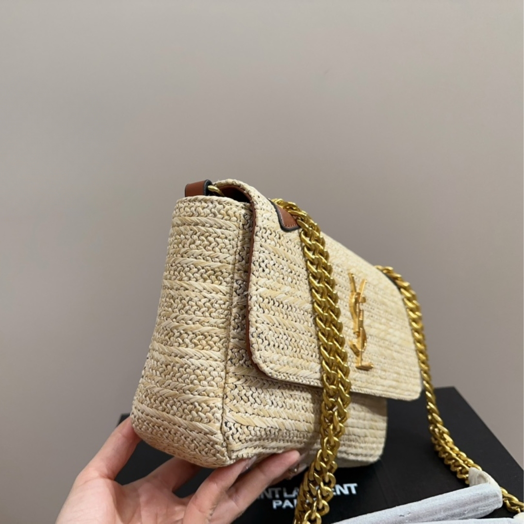 YSL NIKI MEDIUM CHAIN BAG IN RAFFIA AND LEATHER NATURAL 27CM 633187GG66W7069