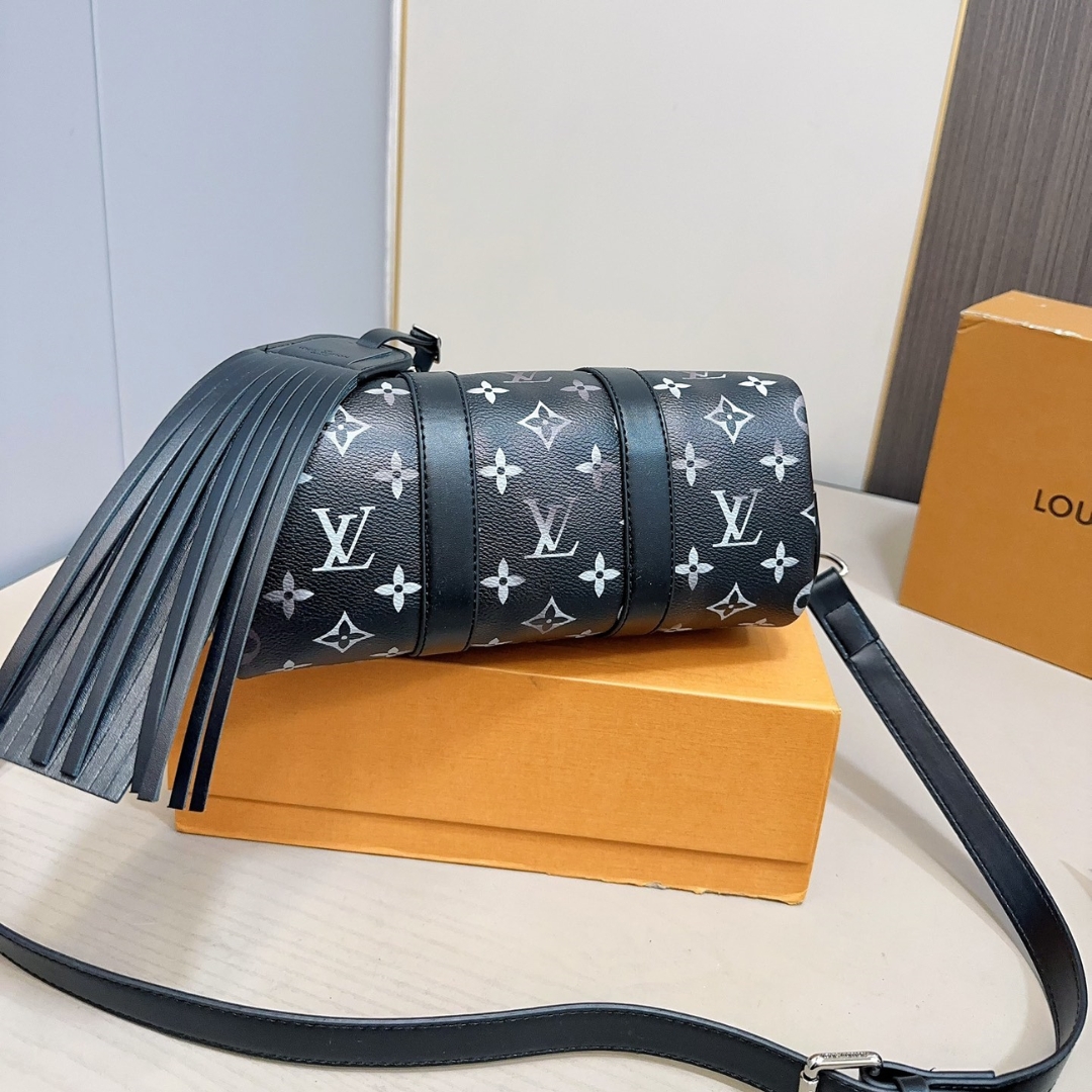 LV KEEPALL BANDOULIÈRE 25 BAG MONOGRAM BRUSHED COWHIDE BLACK 25CM M11595