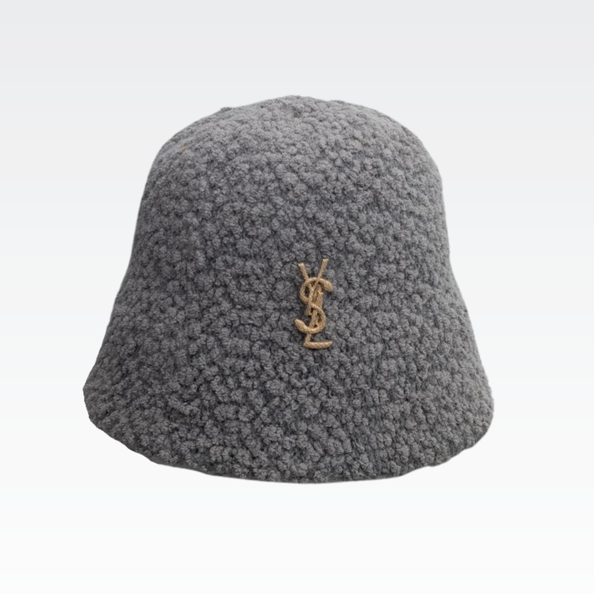 YSL FAUX FUR SHEARLING LAMBSKIN BUCKET HAT GREY