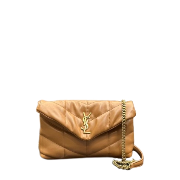 YSL PUFFER TOY BAG IN QUILTED LAMBSKIN LIGHT BROWN 26CM