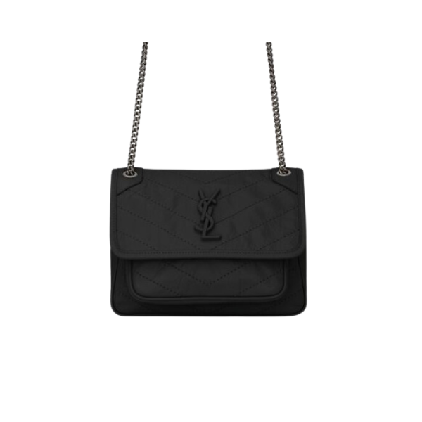 YSL NIKI BABY CHAIN BAG IN CRINKLED VINTAGE BLACK NOIR 21CM 6331600EN041000