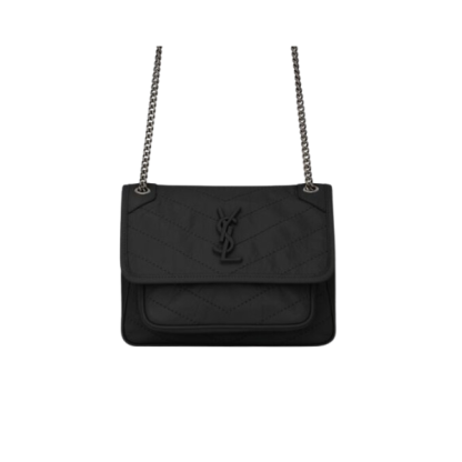 YSL NIKI BABY CHAIN BAG IN CRINKLED VINTAGE BLACK NOIR 21CM 6331600EN041000
