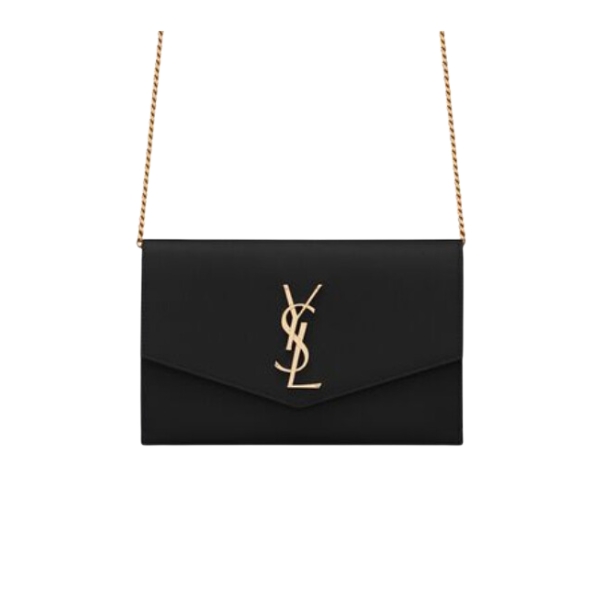 YSL UPTOWN CHAIN WALLET IN GRAIN DE POUDRE EMBOSSED BLACK 19CM 6077881GF0J1000