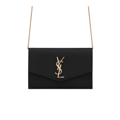 YSL UPTOWN CHAIN WALLET IN GRAIN DE POUDRE EMBOSSED BLACK 19CM 6077881GF0J1000