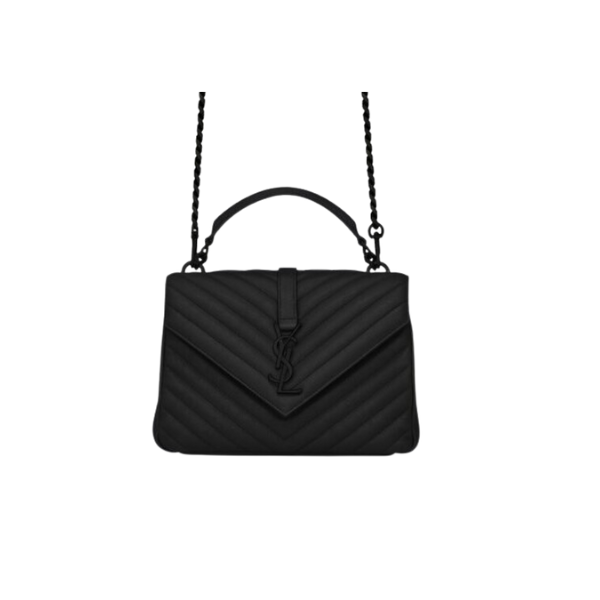 YSL COLLEGE MEDIUM CHAIN BAG IN QUILTED LEATHER BLACK NOIR 24CM 600279BRM081000