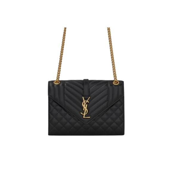 YSL ENVELOPE MEDIUM CHAIN BAG IN SUPPLE MATELASSÉ LEATHER BLACK GOLD 24CM 6001850O7S11000