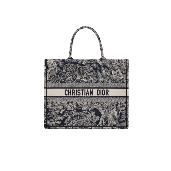 DOR LARGE BOOK TOTE BLUE TOILE DE JOUY REVERSE EMBROIDERY M1286ZRGO_M928