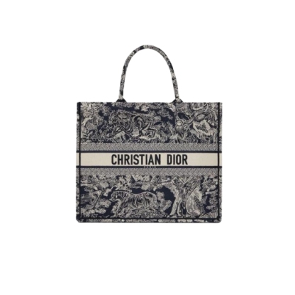 DOR LARGE BOOK TOTE BLUE TOILE DE JOUY REVERSE EMBROIDERY M1286ZRGO_M928