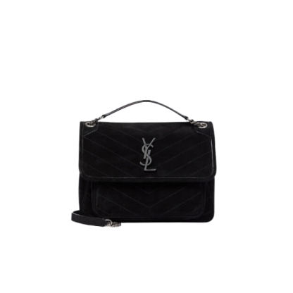 YSL NIKI MEDIUM QUILTED SUEDE SHOULDER BAG BLACK