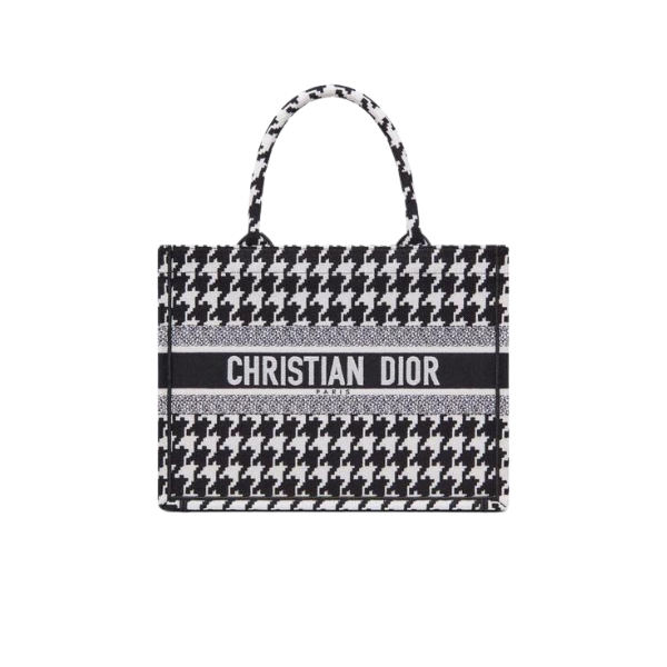 DOR PERSONALIZED MEDIUM BOOK TOTE BLACK MACRO HOUNDSTOOTH EMBROIDERY/ 36CM M1296ZTQT M911