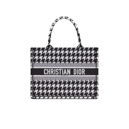 DOR PERSONALIZED MEDIUM BOOK TOTE BLACK MACRO HOUNDSTOOTH EMBROIDERY/ 36CM M1296ZTQT M911