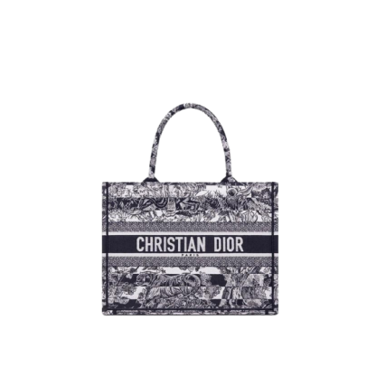 DOR MEDIUM BOOK TOTE NAVY BLUE TOILE DE JOUY STRIPES EMBROIDERY 36CM M1296ZRLP M928