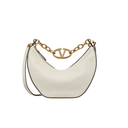 valen GARAVANI SMALL VLOGO MOON HOBO BAG IN GRAINY CALFSKIN WITH CHAIN WHITE 29CM 4W2B0N08JDK 098