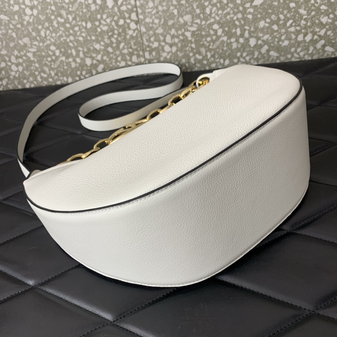 valen GARAVANI SMALL VLOGO MOON HOBO BAG IN GRAINY CALFSKIN WITH CHAIN WHITE 29CM 4W2B0N08JDK 098